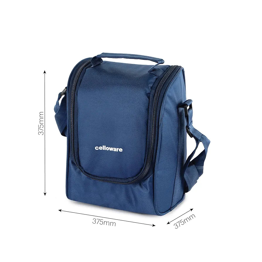 CELLO MF All in One Lunch Box Set of 5 with Bag, Blue | 3 Microwave Safe Inner Steel Containers , 1 Pickle Box and 1 Steel Bottle | Air Tight Leakproof Tiffin Box Set for Office